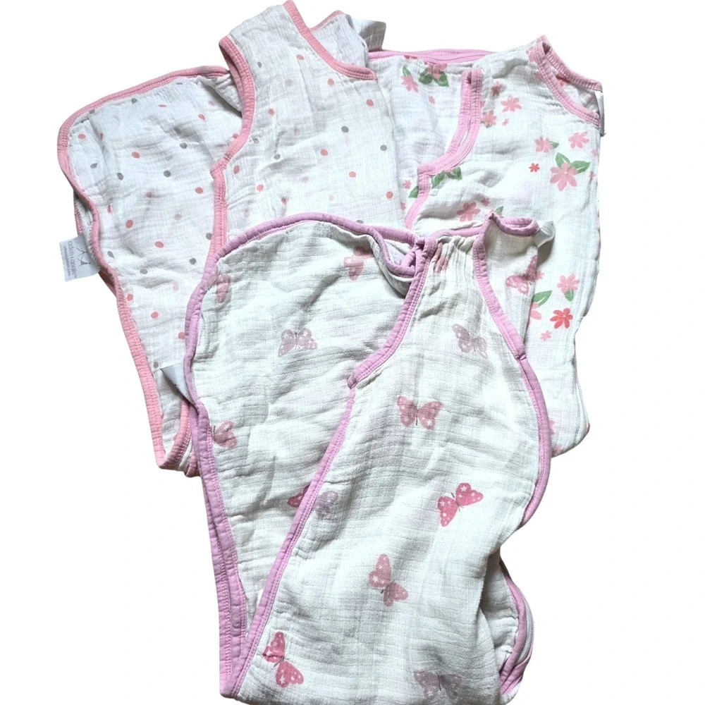 Aden + Anais Cotton Muslin Sleep Sack Bundle 3 Pack Pink Butterfly Floral Large